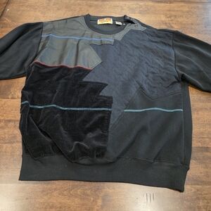 Juice 1990s Men's Black Leather Patchwork Snap Crewneck Sweater Large